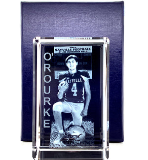 LARGE RECTANGULAR CRYSTAL  WITH 3D IMAGE- (PORTRAIT 3"X5"X3")