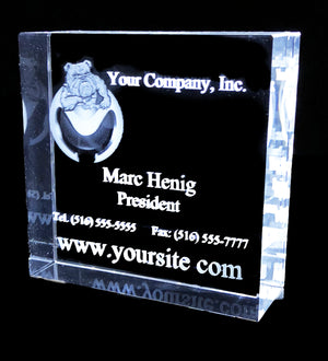 HIGHLY POLISHED SQUARE OPTICAL  CRYSTAL WITH 3D IMAGES  3”x3”x1.5”