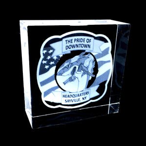 HIGHLY POLISHED SQUARE OPTICAL  CRYSTAL WITH 3D IMAGES  3”x3”x1.5”
